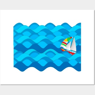 Sail Boat with Spinnaker riding the Ocean Waves Posters and Art